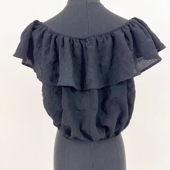KIMCHI BLUE RUFFLE BLACK OFF THE SHOULDER SHIRT SIZE SMALL - Picture 10 of 11